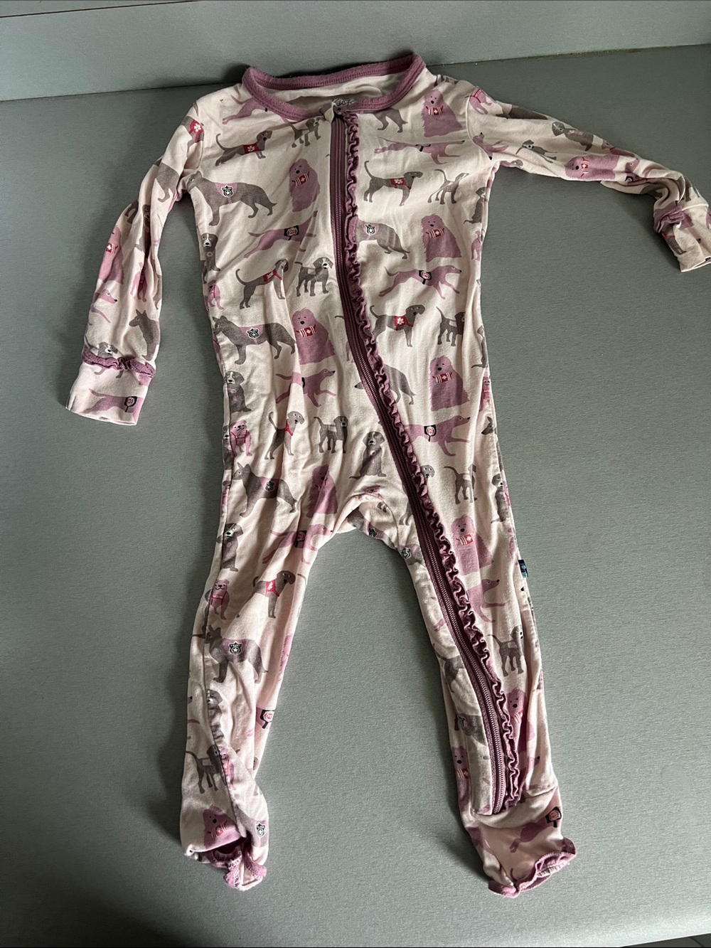 Kickee Pants Pink and purple puppy zipper pajamas 12-18 months